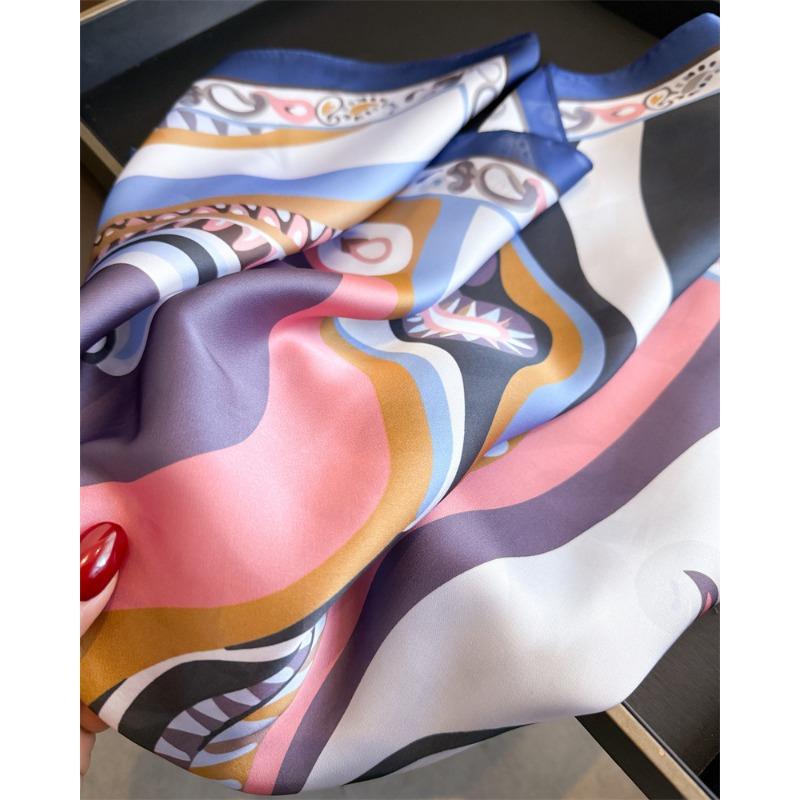 Women S Geometric Abstract Printed Silk Like Square Scarf For Sun Protection