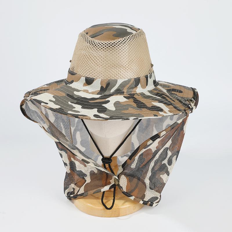 Outdoor Fishing Hat Wide Brim Man Breathable Mesh Fishing Cap Beach Hats Camouflage Sun Uv Protection Shade Hat