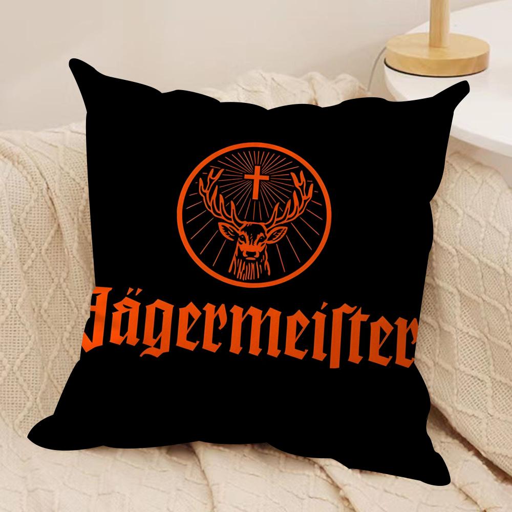Drink J-Jaegermeister-r Logo Cushion Cover Silky Short Plush Sofa Pillow Cover Hidden Zipper Soft Dustproof Case for Home Decor