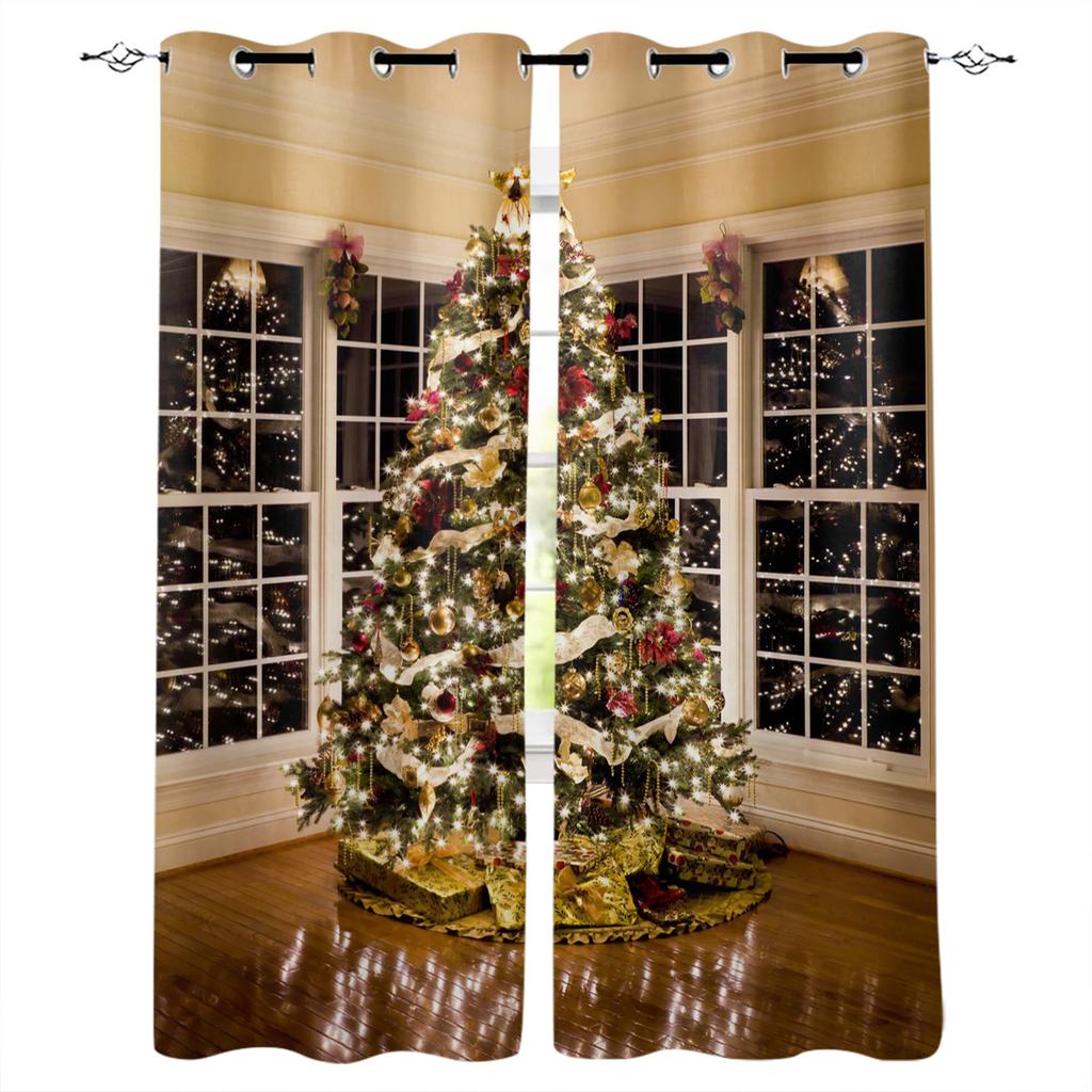 3D Christmas Tree Curtains 2-Panel Luxury Sunshade for Living Room Bedroom Home Decor Merry Christmas
