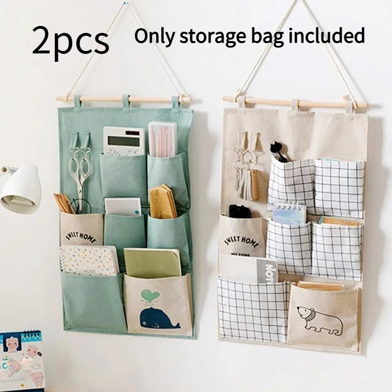 1/2pcs Linen Cotton 7Pocket Wall Hanging Storage Bag Door Back Organizer For Dorm Sundries