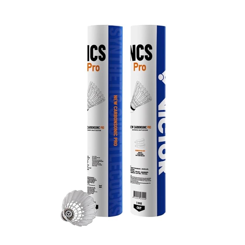 VICTOR Искусственные воланы для бадминтона (Карбоновые воланы) Воланы для бадминтона NCSPRO Carbon Shuttlecock Pro для тренировок, 1 дюжина (12 Шариков)