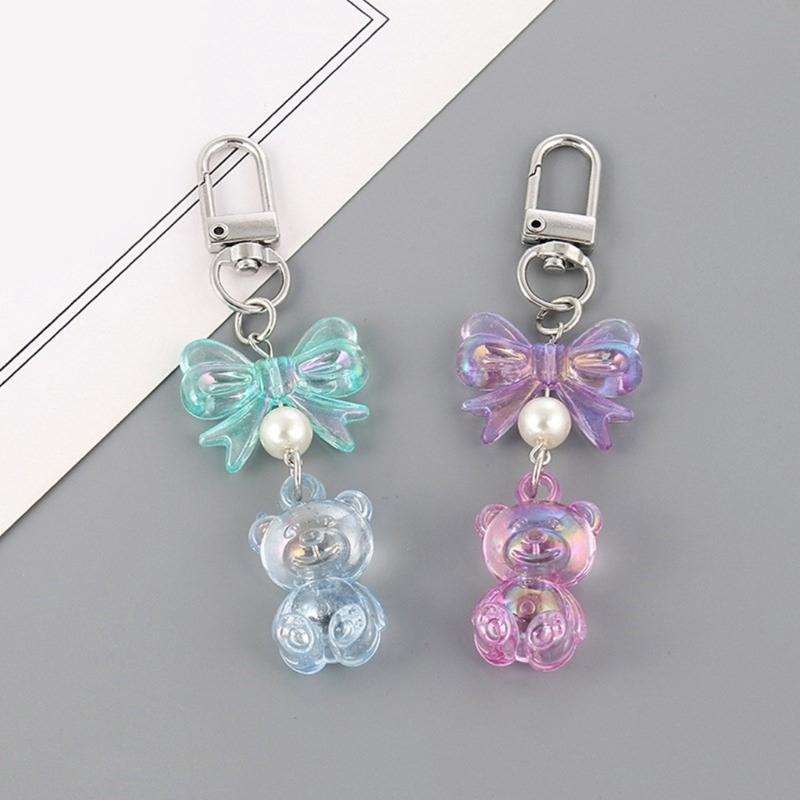 Adorable Bear Keychain Pendant Stylish Bowknot Keyrings Multifunctional Bag Pendant Key Holder Suitable for Couples