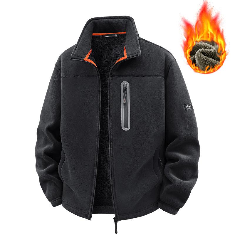 

Зимний флисовый толстый кардиган с воротником-стойкой, куртка-полар, повседневная верхняя одежда, мужское теплое пальто, плюшевая куртка-бомбер 3XL чёрный