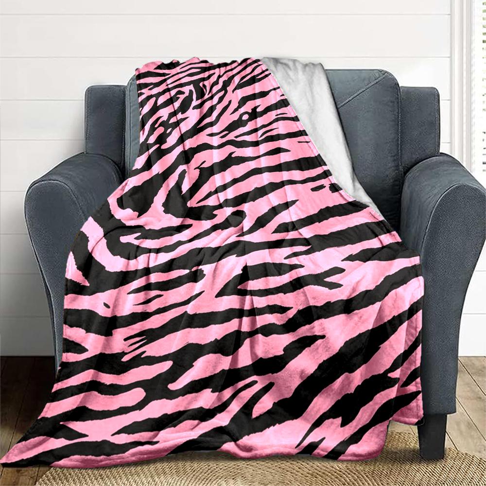 1Pc Pink Tiger Stripes Blanket Soft And Comfortable Casual Warm Camping Travel Christmas Halloween Xmas Gift M924189
