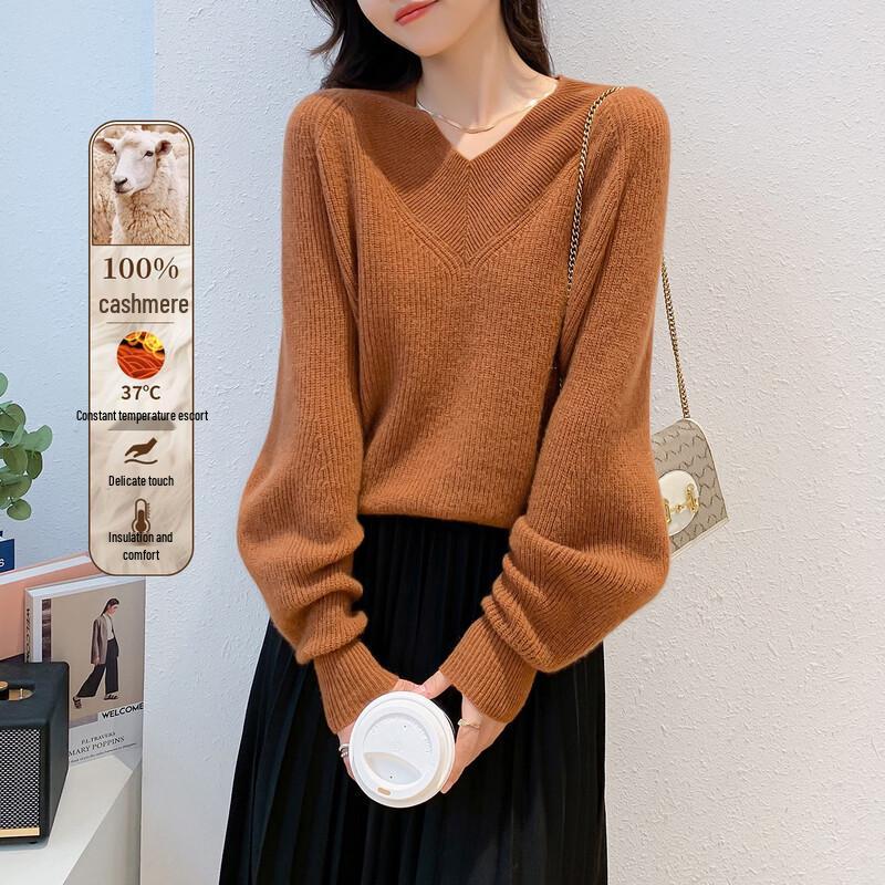 

Mocana Premium V-Neck Cashmere Long-Sleeve Sweater One Size