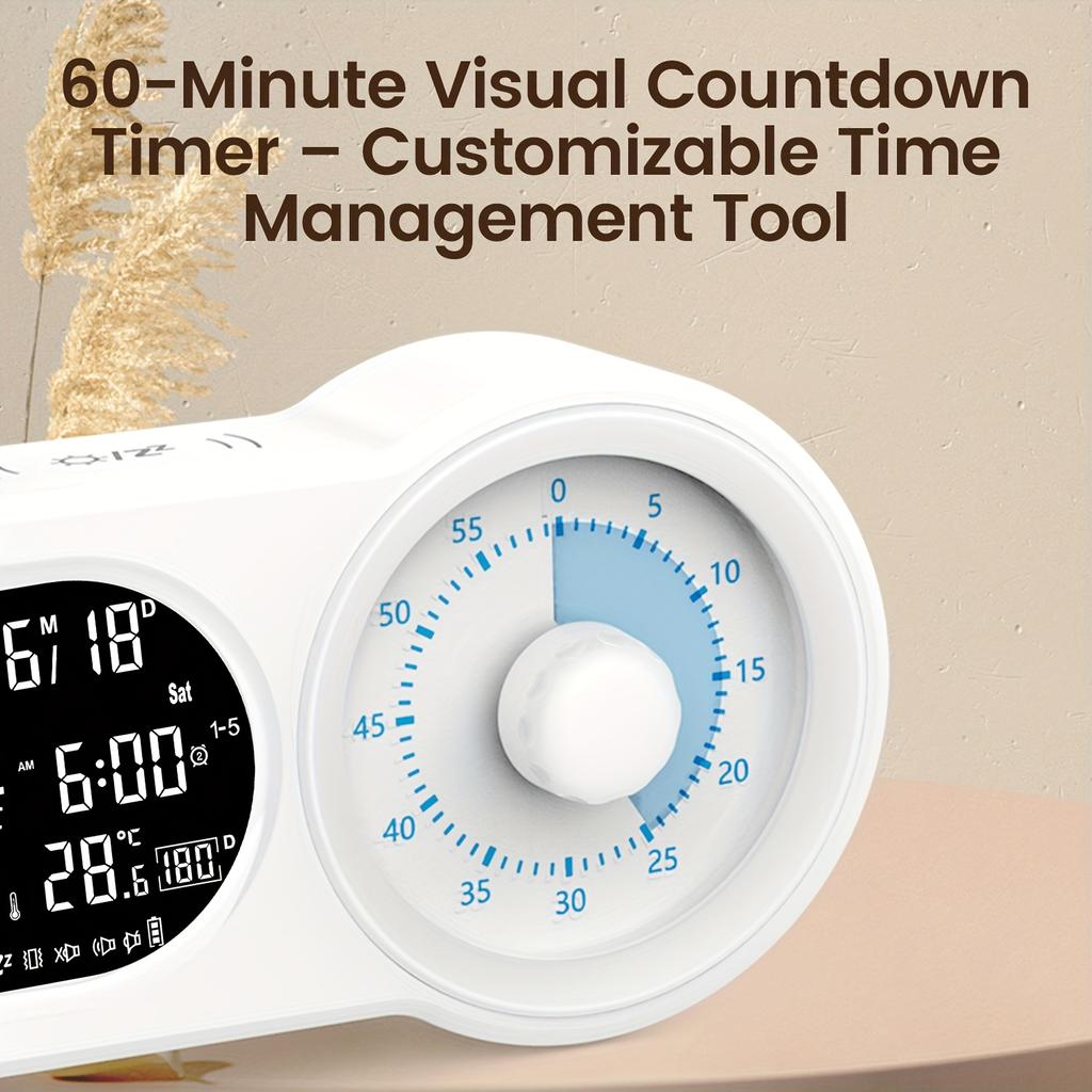 1pc Digital Alarm Clock with Night Light Large V.A Light Sensitive Display,Three Alarm Settings,Snooze Silent Function,Perpetual Calendar Date Display