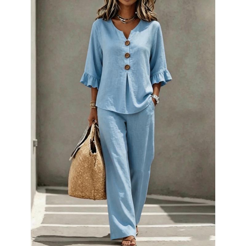 IHUASU Women's Fashion Casual Long Sleeve V Neck Pants Suits