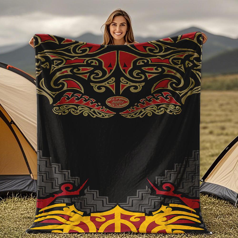 

Black Maori tribal pattern Blanket for Sofa Bed Travel Camping Living Room Office Conditioning Blanket for All Seasons Gifts 75x100cm