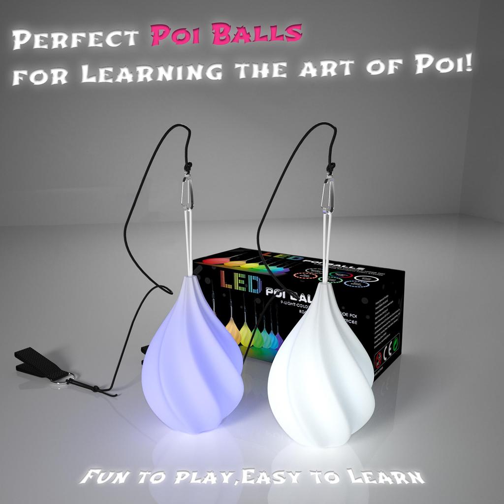 POITOI LED Poi Balls, Glow Balls, Soft Glow Poi Balls for Beginners and Pros, Rainbow Fade, High Strobe, Spinning LED Glow Toys, Light Up Balls, 1