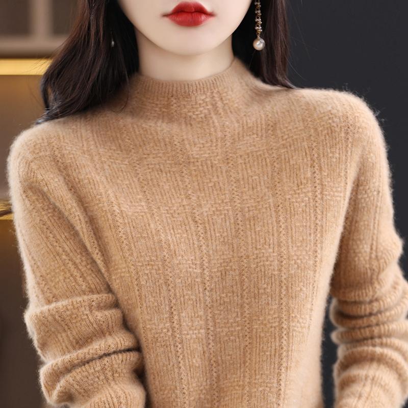 Dámský kašmírový svetr Qinghe kašmír 30% kašmír 70% vlna Dámský podzimní a zimní kašmírový svetr měkký a teplý