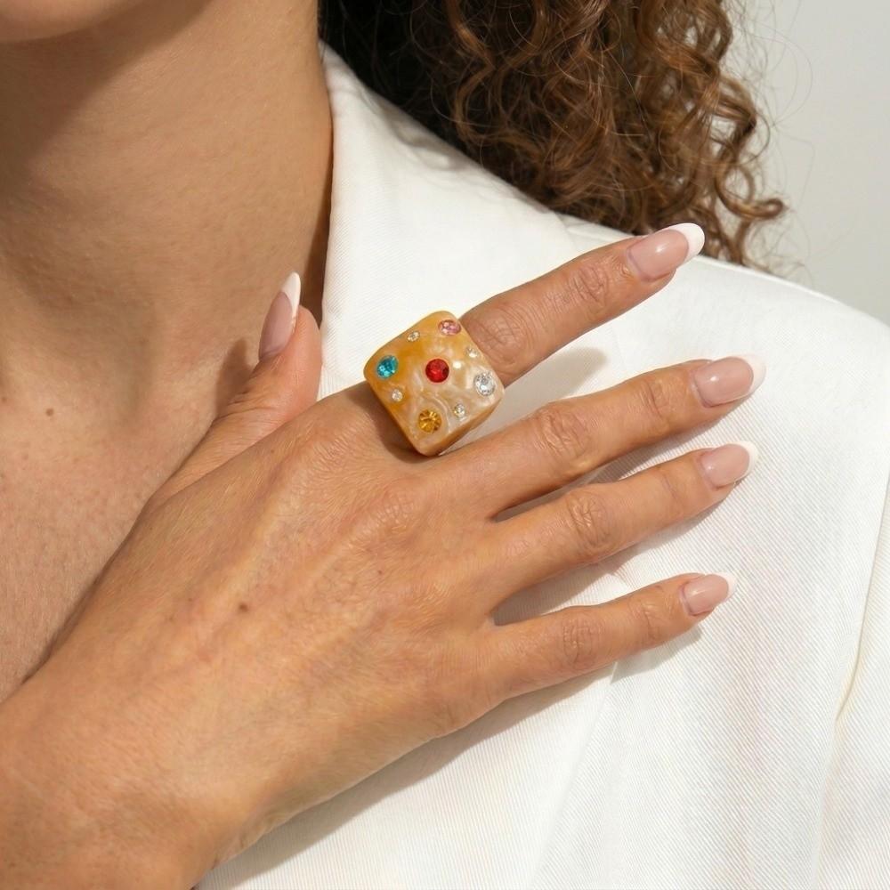 Square Shape Colorful Rhinestone Rings Jewelry Gift Square Ring Resin Finger Rings Valentine's Day