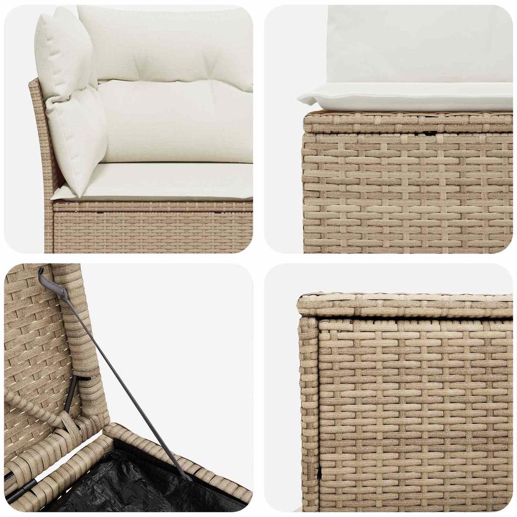 Sofa Set 5 Pcs. Beige and Cream White Poly Rattan and Steel