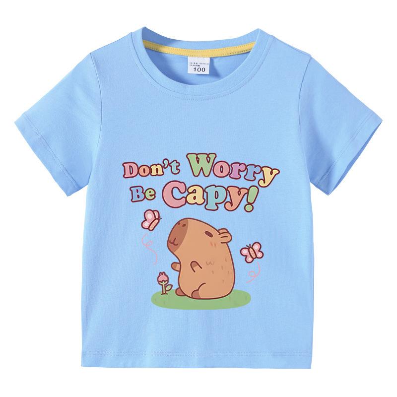 Capybara Kids Funny Cotton Tshirt 310Years Children Short Sleeved Summer Tees 2025 New Capibara Girls Casual Tops Boy Clothes