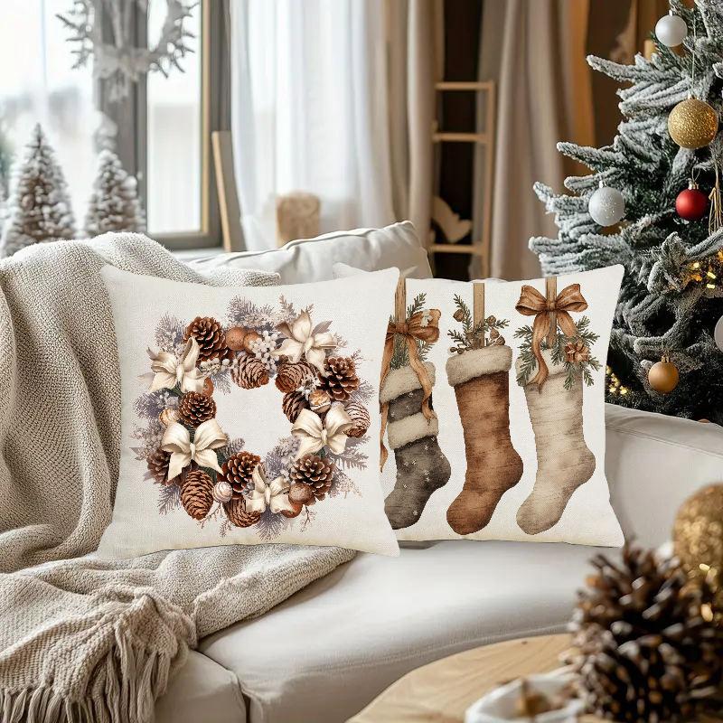 Weihnachts-Kissenbezug Festliche Heimdekoration Sofa Leinen Kissenbezug Kissenbezug Vintage Weihnachten