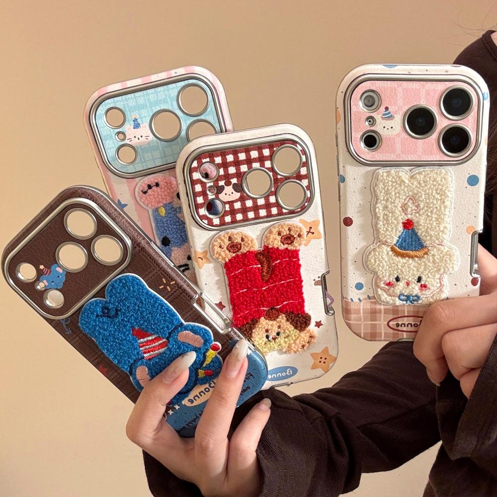 Suitable for Autumn and Winter Iphone17promax Apple 16 Mobile Phone Case 15 Plush Cartoon Animals 13 Leather Mobile Phone Case