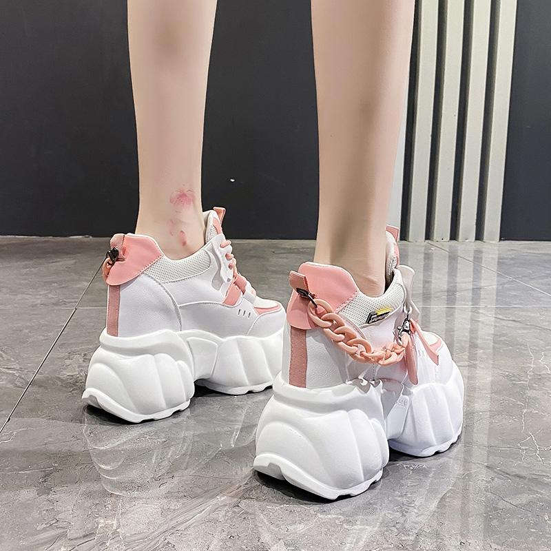Mode 10CM Dicke Sohle Lässige Damen Vulkanisierte Schuhe Sport High Platform Sneaker Frau Kette Klobige Sneaker Weiß Rosa Mode Frauen
