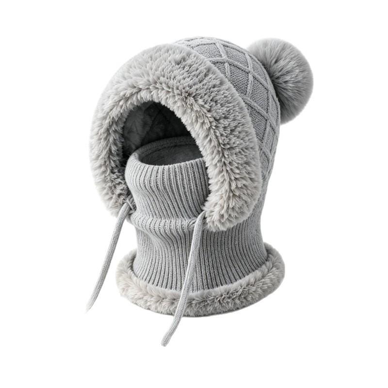 Plush ear protectors knitted hat scarf mask integrated ski warm hat women's winter wool one-piece hat