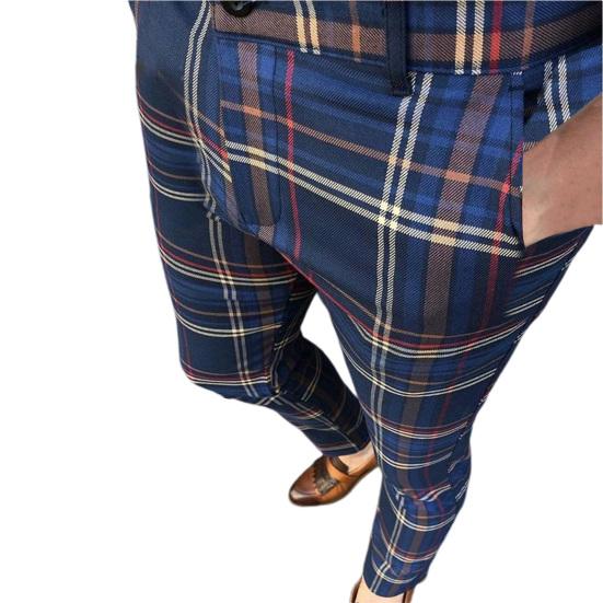 Men Pants Plaid Slim Spring Autumn Mid-rise Checkered Pattern Pencil Pants for Daily Wear