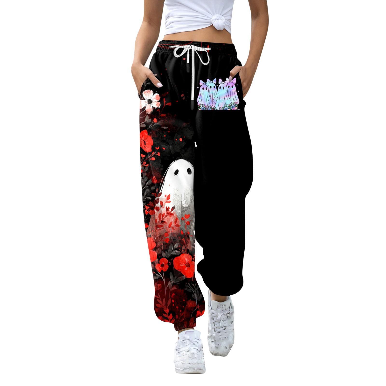 

Женские повседневные модные спортивные штаны с принтом на Хэллоуин, повседневные брюки XXL чёрный