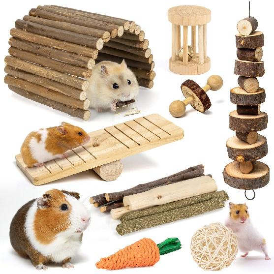 Sofier Hamster, Guinea Pig Toys Accessories Natural Chews for Teeth Rabbit Bunny Rat Chinchilla Hideout Ball Apple Wood Timothy Hay Sticks