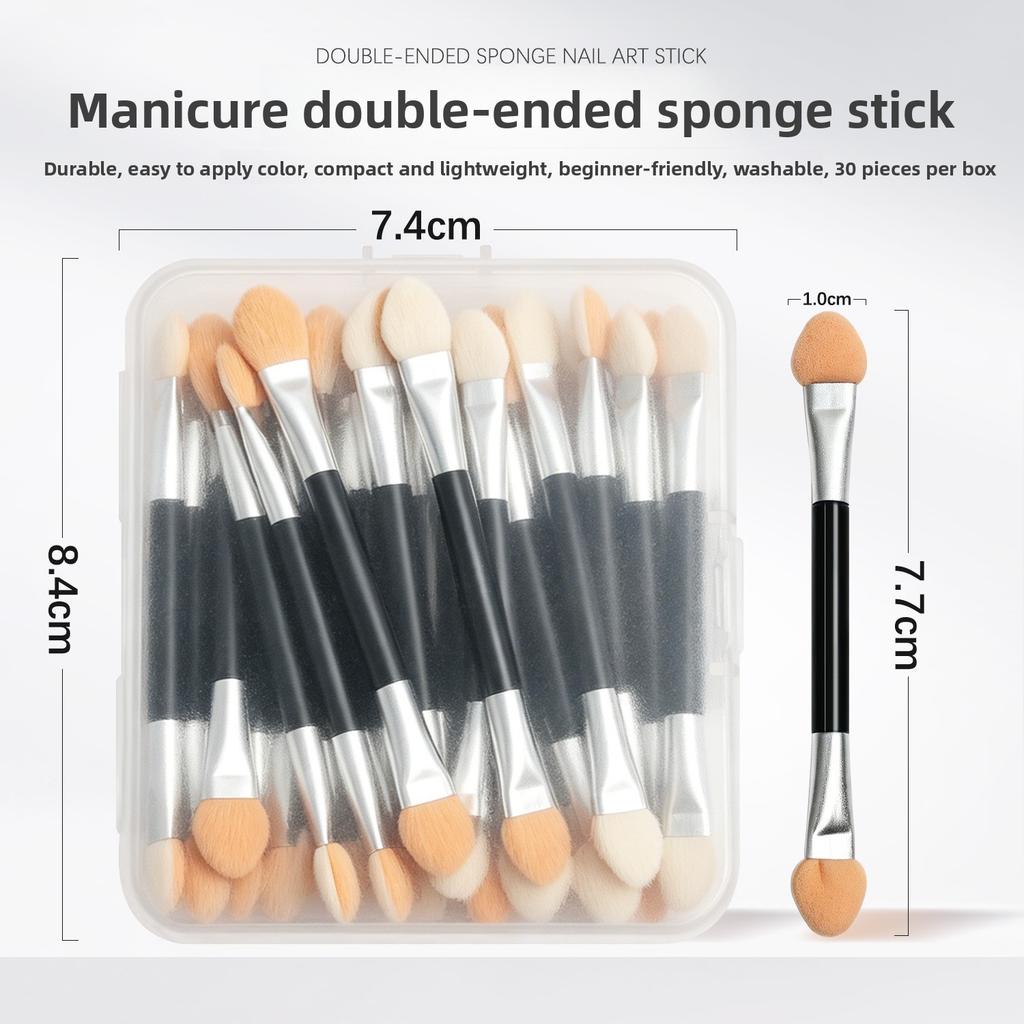 30Pcs/set Nail Art Magic Mirror Powder Applicator Stick Double Head Sponge Stick Eyeshadow Brush Disposable Nose Shadow Stick Makeup Tool
