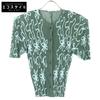PLEATS PLEASE 10 Year Green Flower Print Short Sleeve Cardigan Tops 3 greenUsed