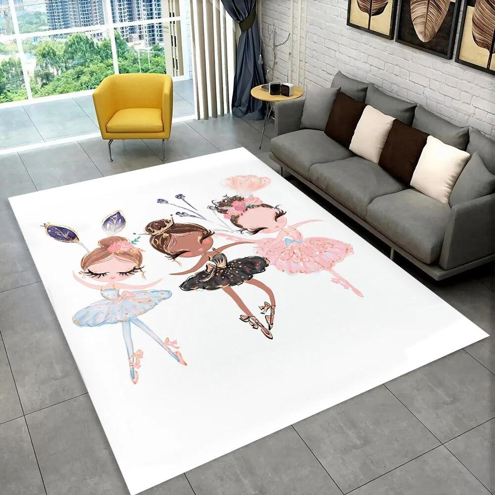 Cute Ballet Girl Ballerina Cartoon Area Rug,Carpet for Home Living Room Bedroom Sofa Doormat Decor,kids Play Non-slip Floor Mat
