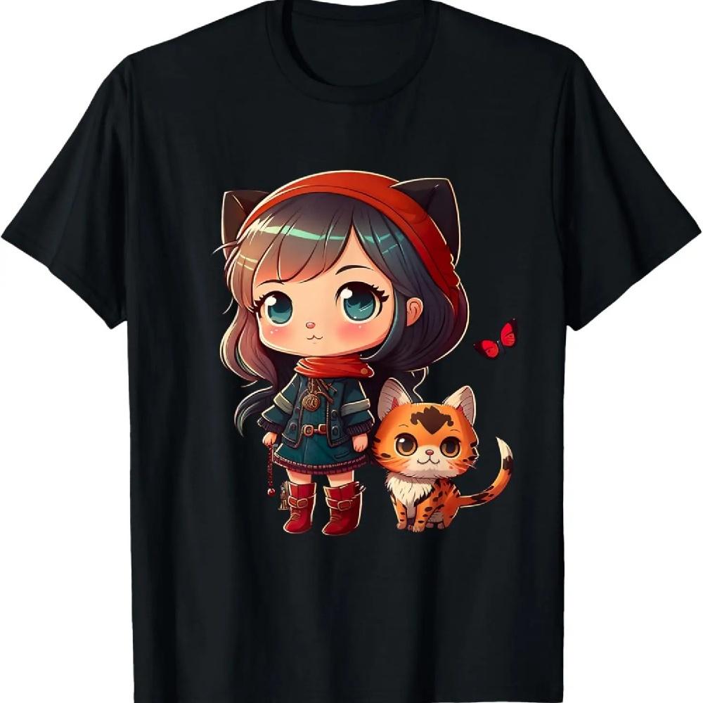 

Anime and Cats Lover for Teen Manga kawaii Graphic Otaku T-Shirt S чорний