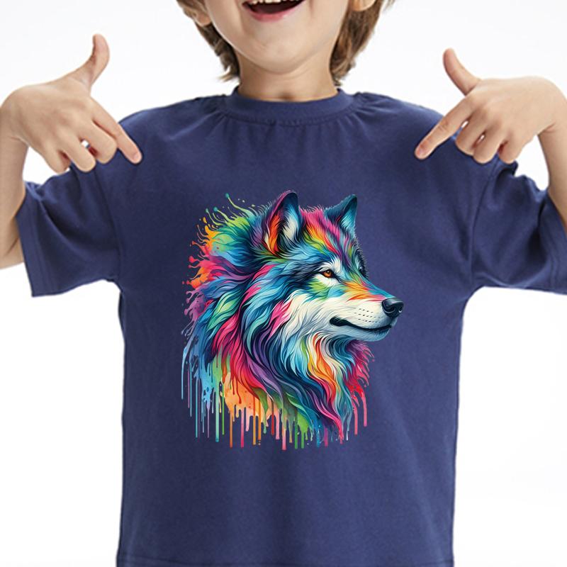 Regenbogen Wolf Wärmeübertragung Aufkleber Heißer Verkauf Aufkleber T-Shirt Wärmepresse Applizierte Kleidung Aufkleber DIY Benutzerdefiniertes Logo Patch