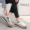 2026 Autumn Women Lace‑Up Wedge Platform Pumps, British Style Star Decor Striped Thick‑Sole Invisible Height‑Increase Waterproof Platform Casual Shoes