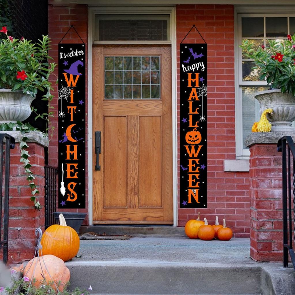 Halloween Door Banner Halloween Horror Atmosphere Couplet Decorative Hanging Flag, Suitable For Home Party Supplies