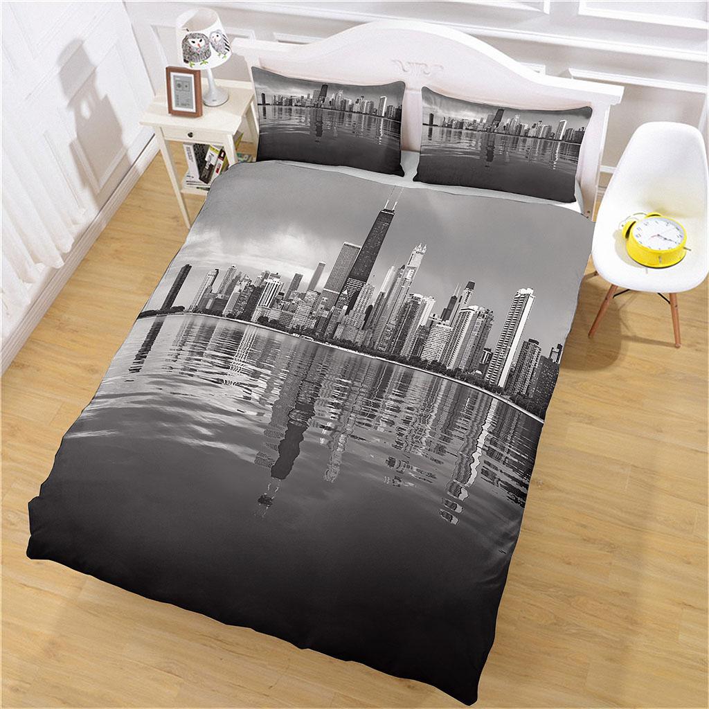 3D Grey City Streets Pattern Duvet Cover Collection Cute Cat Pattern Bedding Collection Polyester Quilt Cover King Twin Single Size Home