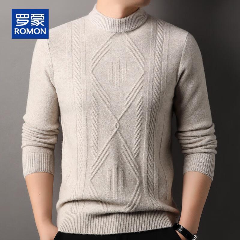 Romon Men's 100% Pure Wool Thickened Semi-High Collar Sweater