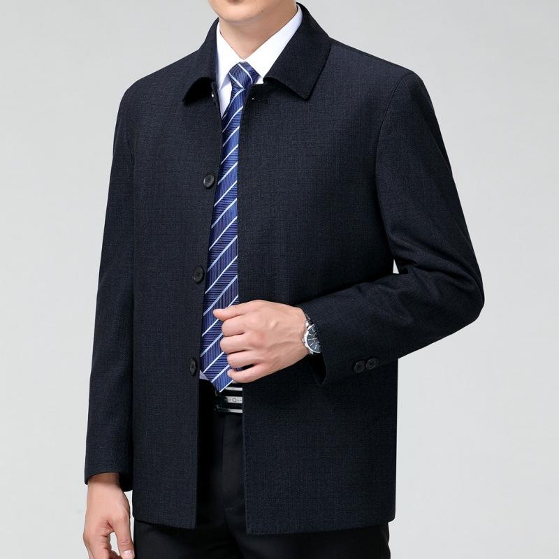 Button style wool jacket men's spring and autumn lapel wool jacket middle-aged dad wear men's casual men's tops