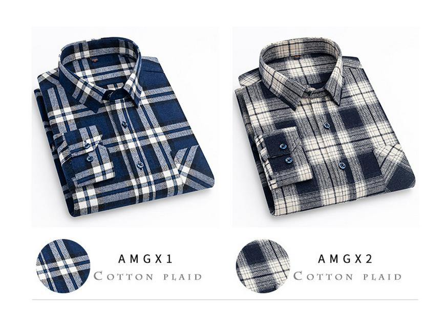 New Men's Plus Size Brushed Cotton Plaid Long Sleeve Shirt for Middle-Aged & Elderly with Straight Hem