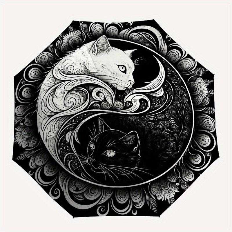 Yin Yang Katzen: Ein einzigartiges Schwarz-Weiß-Kunstwerk für Ihre WohnkulturRegenschirm, Tragbarer 3-fach Kompakter Regenschirm für Männer & Frauen Geschenk