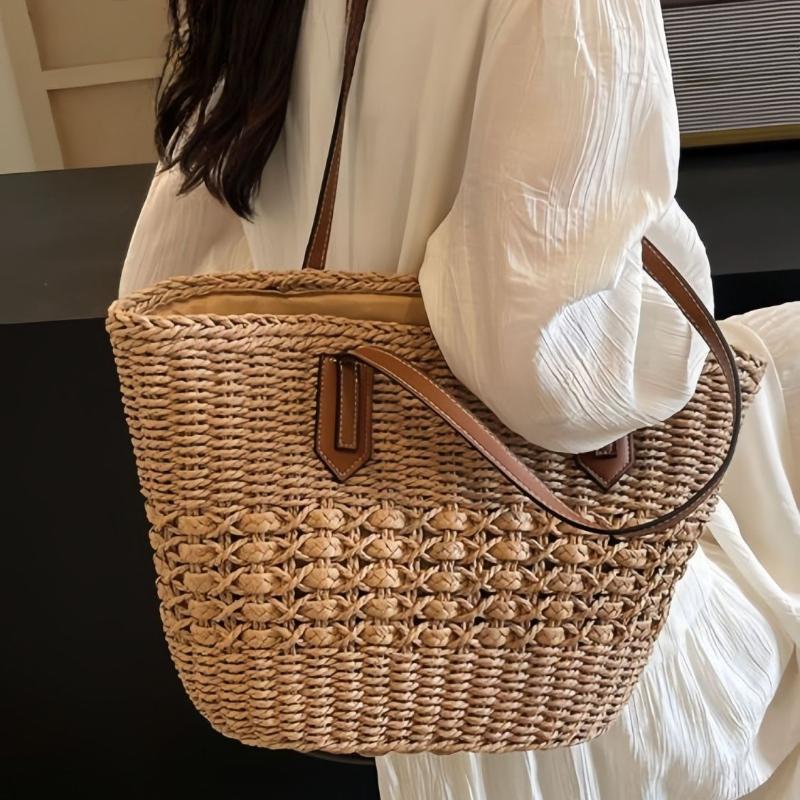 Large Capacity Straw Beach Tote Bag for Women - Summer Vacation Shoulder Bag for Beach & Commuting