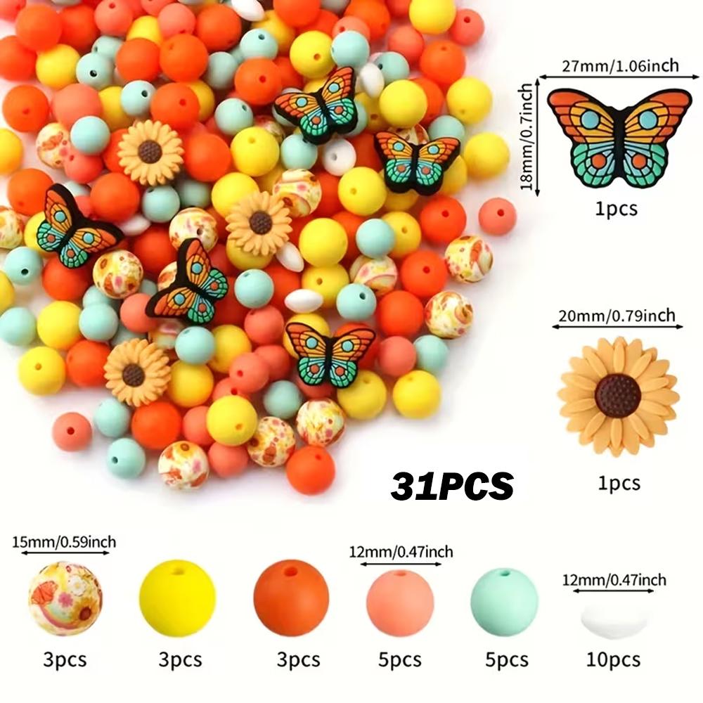 

25/31/51PCS Colorful Butterfly Silicone Bead Set, perfect for DIY handmade crafts such as keychains, necklaces, bracelets, etc
