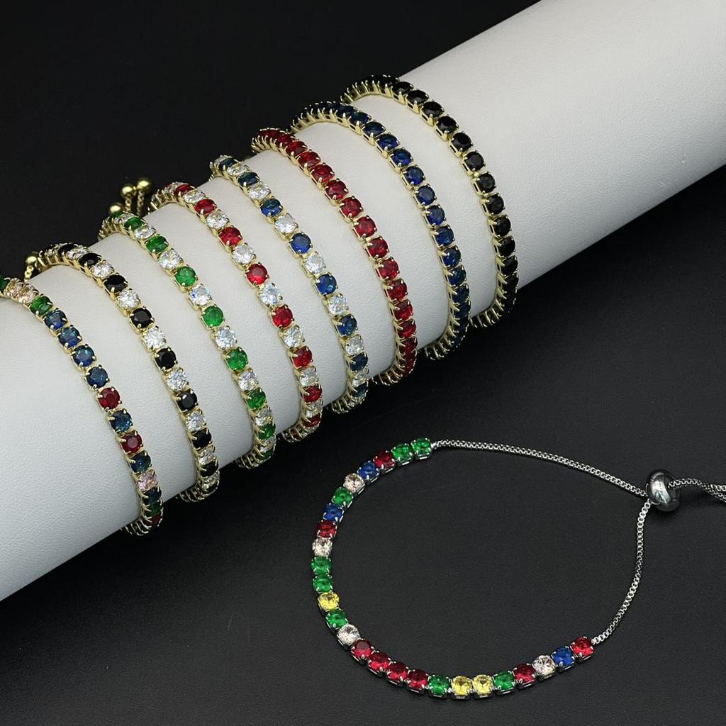 Elegant Women’s Colored Zircon Gold-Plated Tennis Bracelet