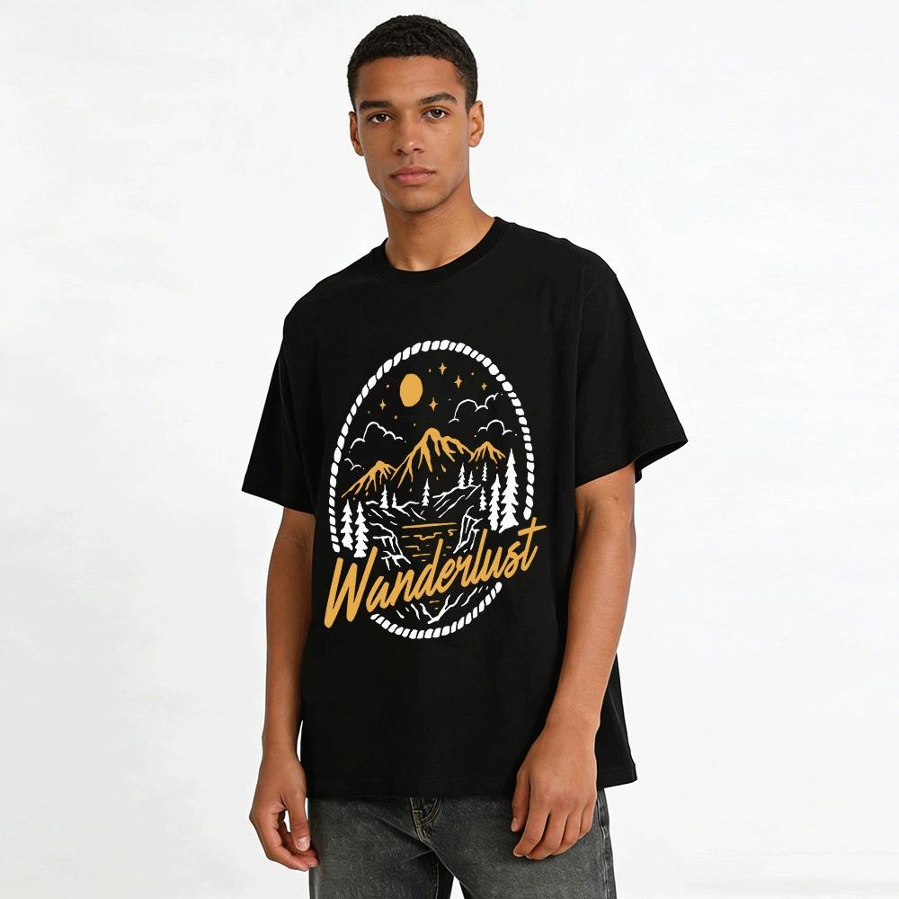 Wanderlust Mountain Starry Sky Graphic Casual Crewneck Tee Pure Cotton T-shirt