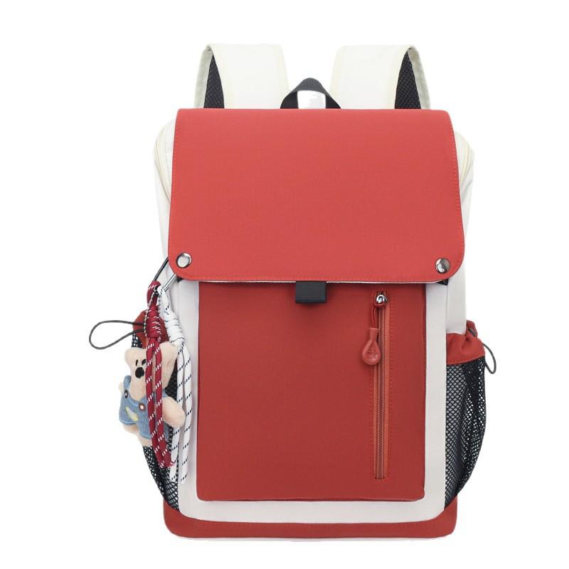 Schoolbag Casual backpack College student simple contrasting color schoolbag Large capacity travel bag Versatile commuter backpack Women