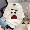 Summer Couple T-shirt Cartoon Face Expression Cactus Print Short Sleeves Ice Silk Loose O Neck Soft Breathable Sweat Absorption Quick-drying Unisex