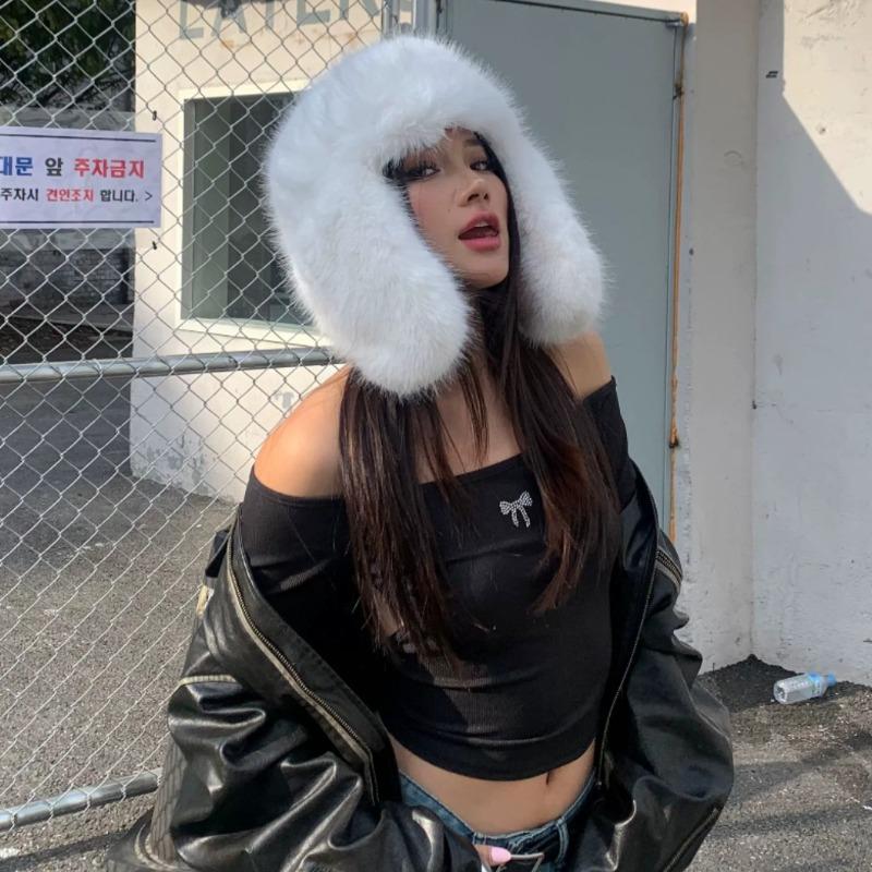 Cappello invernale da donna in peluche effetto visone, stile coreano Ins, con paraorecchie, Cappelli Bomber, Moda Caldo Morbido Finta Pelliccia, Berretti da Sci