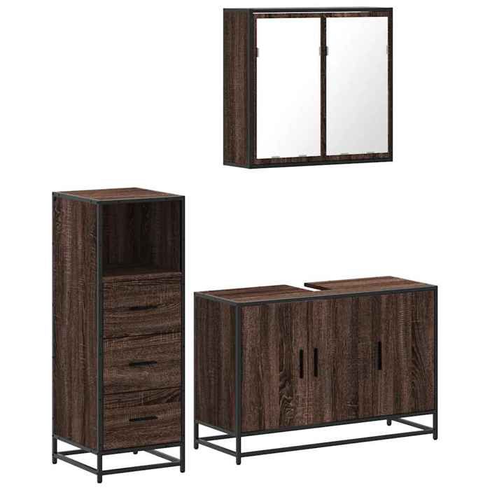 VidaXL Ensemble De Meubles De Salle De Bain 3 Pcs Chêne Marron, Armoire De Salle De Bain, Placard De Salle De Bain, Meuble 3301014