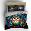 Colorful Owl Glass Decor Set Multiple Sizes Kid'S And Adults' Bedroom Exquisite 3Pc Bedding Set, Gift