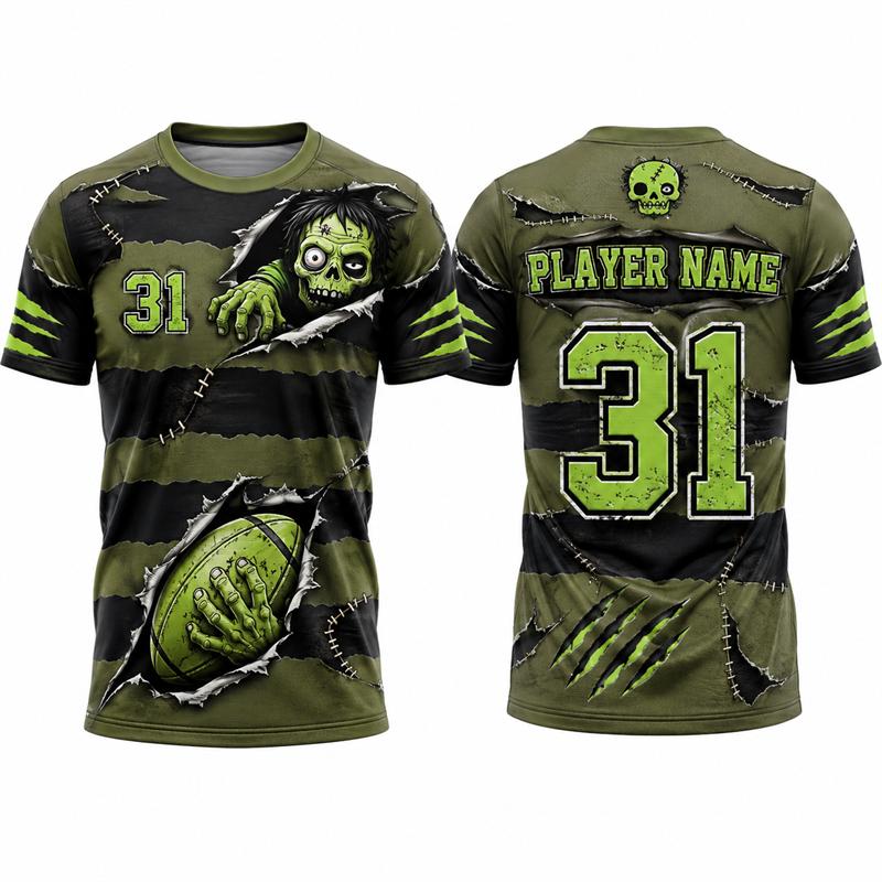 Individuelles Halloween-Trikot Personalisierter Name Nummer 3D-Druck Kürbis Totenkopf Kurzarm Sport-T-Shirt Unisex Party-Team-Uniform