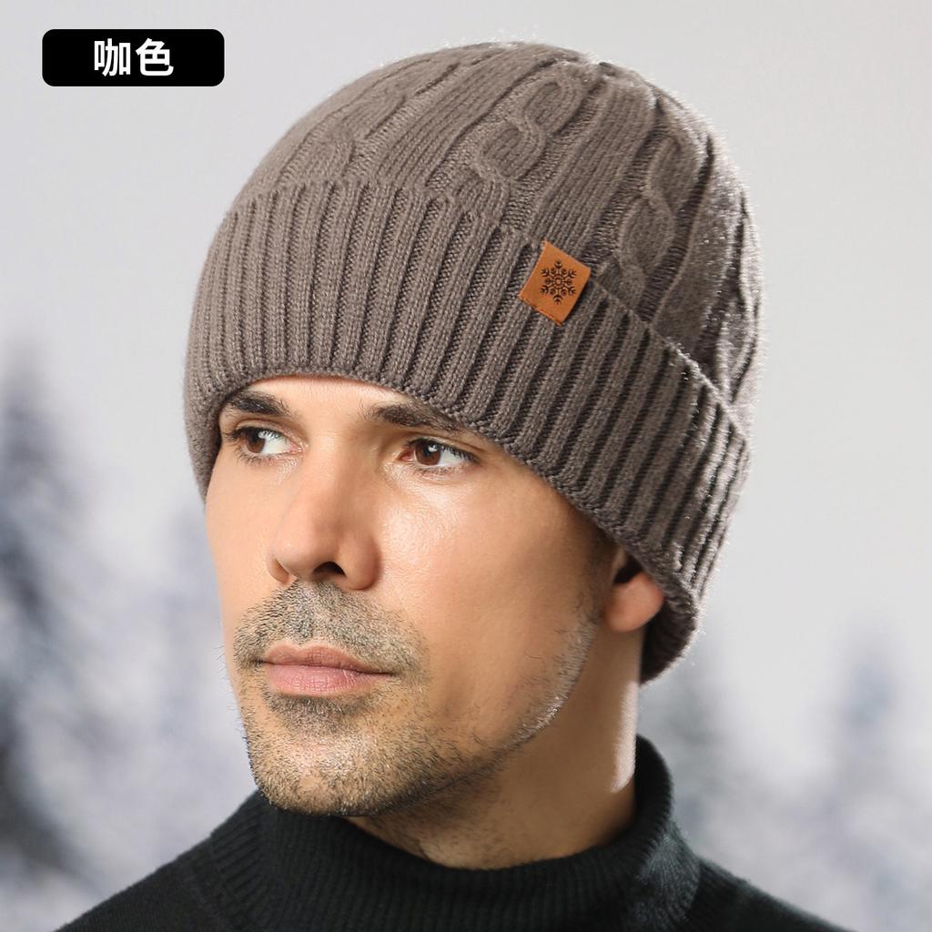 Knitted Hat, Men's Winter Velvet Thickened Cold-proof Outdoor Cycling Wool Knitted Hat Scarf Gloves Three-piece Set