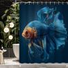 1pc Ocean Blue Fish Print Shower Curtain, Polyester Fabric with 12 Hooks, Bathroom Accessory Shower Curtain