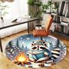 1pc Raccoon, Campfire Round Chair Mat Area Rug - Non-Slip, Floor Mat for Office, Bedroom, and Indoor Decor -1002071